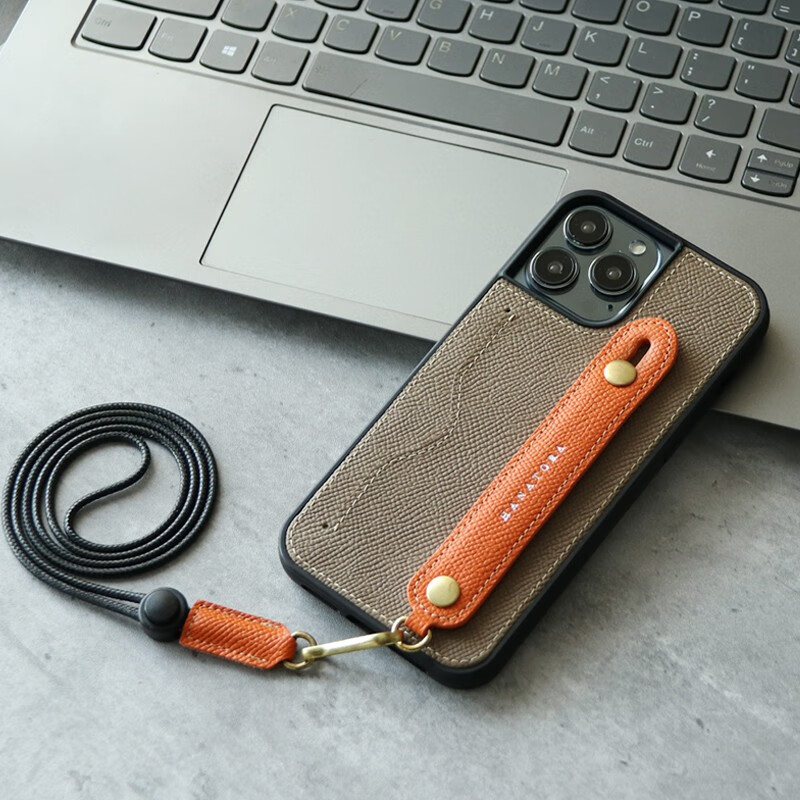 花虎（HANATORA）苹果17/16/15Promax手机壳新款日式真皮iPhone15/14pro高端全包防摔腕带挂绳带支架卡包男女款Air 【黑色】配挂脖绳 iPhone 16 Pro Max