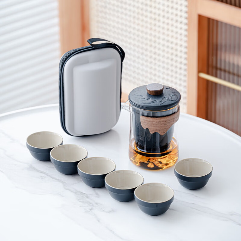 循一玻璃旅行茶具便携式快客杯户外功夫茶杯日式泡茶壶商务礼品小套装 黑/观山旅行茶具/胶囊包怎么看?