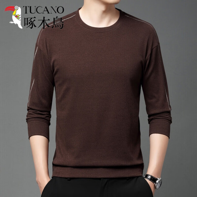 啄木鸟(tucano)中青年男士长袖卫衣春秋款新款圆领小衫华夫格t恤休闲