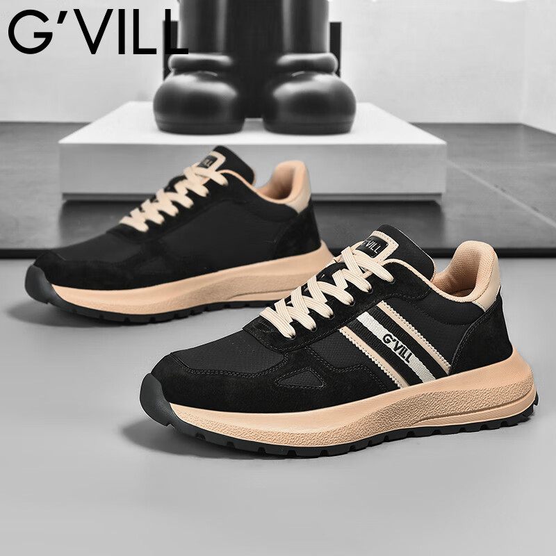 贵之步G'VILL 鞋子男鞋秋季2024新款潮流百搭旅游鞋厚底男士运动休闲鞋 黑杏 42