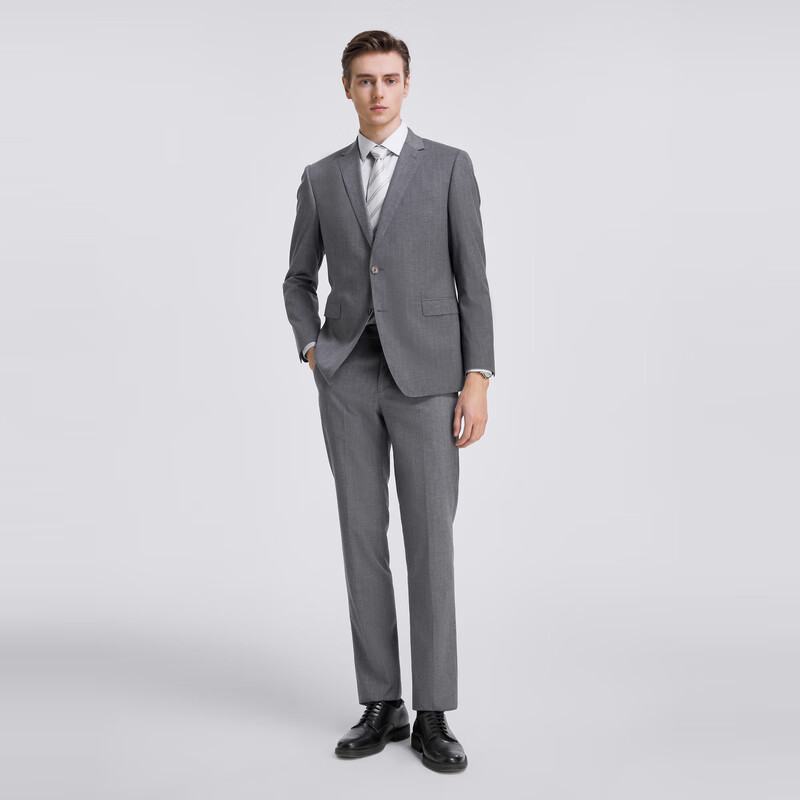 雅戈尔【绵羊毛】西服男西装男春夏套西经典商务细条纹婚礼职场 灰色 2XL 185/108A