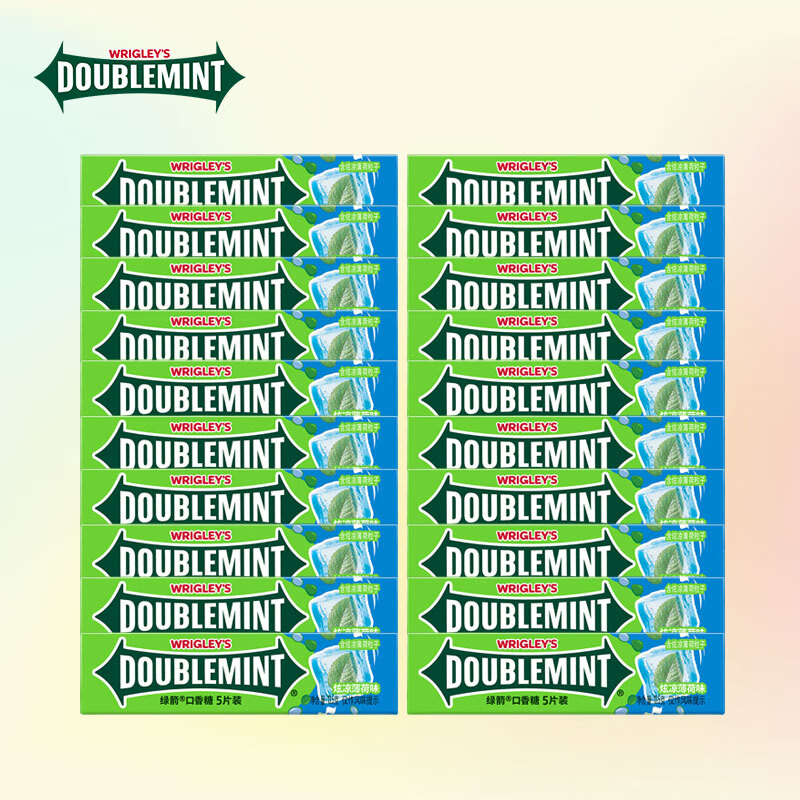 绿箭益达口香糖 无糖 办公室休闲零食 方便携带  炫凉薄荷5片*20条270g