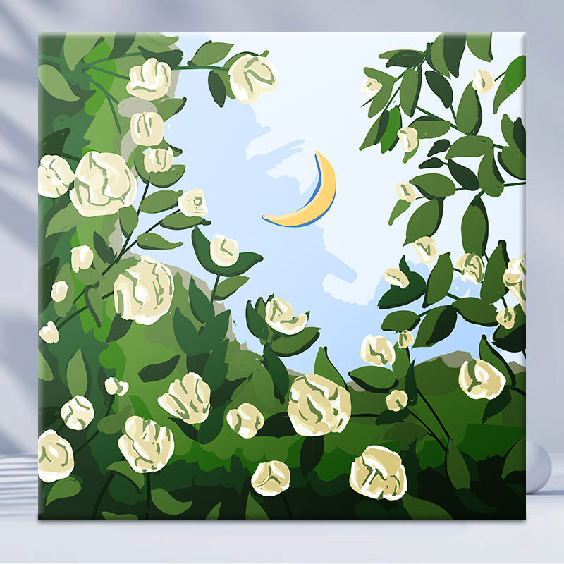diy植物花卉装饰画减压填涂色油彩画挂画自己手绘填色材料包 白玫瑰