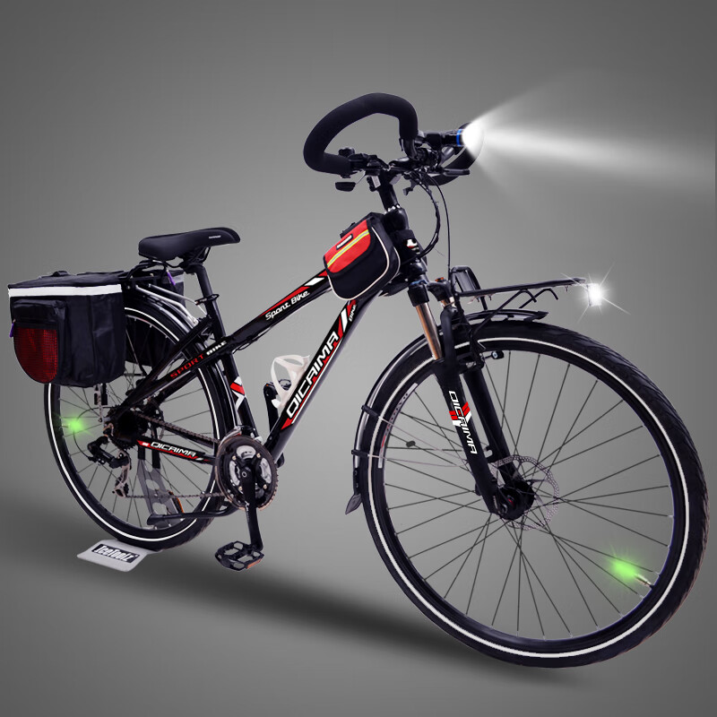 泊威尔旅行车自行车长途骑行长途旅行车登山车自行车铝合金700c公路车蝴 21速斜梁黑红色