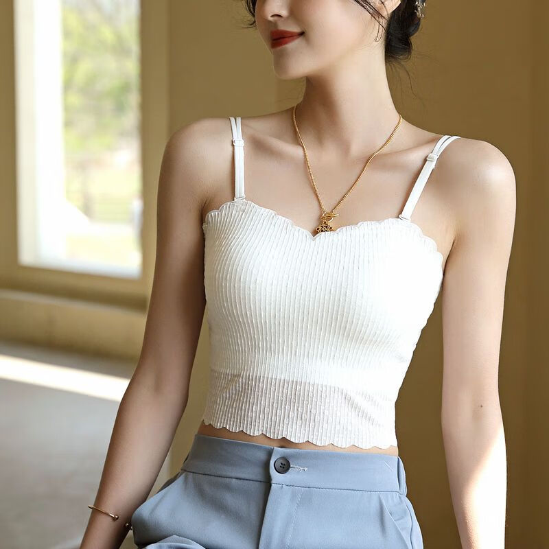 丘绚带胸垫爵士舞蹈运动工字背心女生美背吊带背心女夏季蕾丝内搭打底