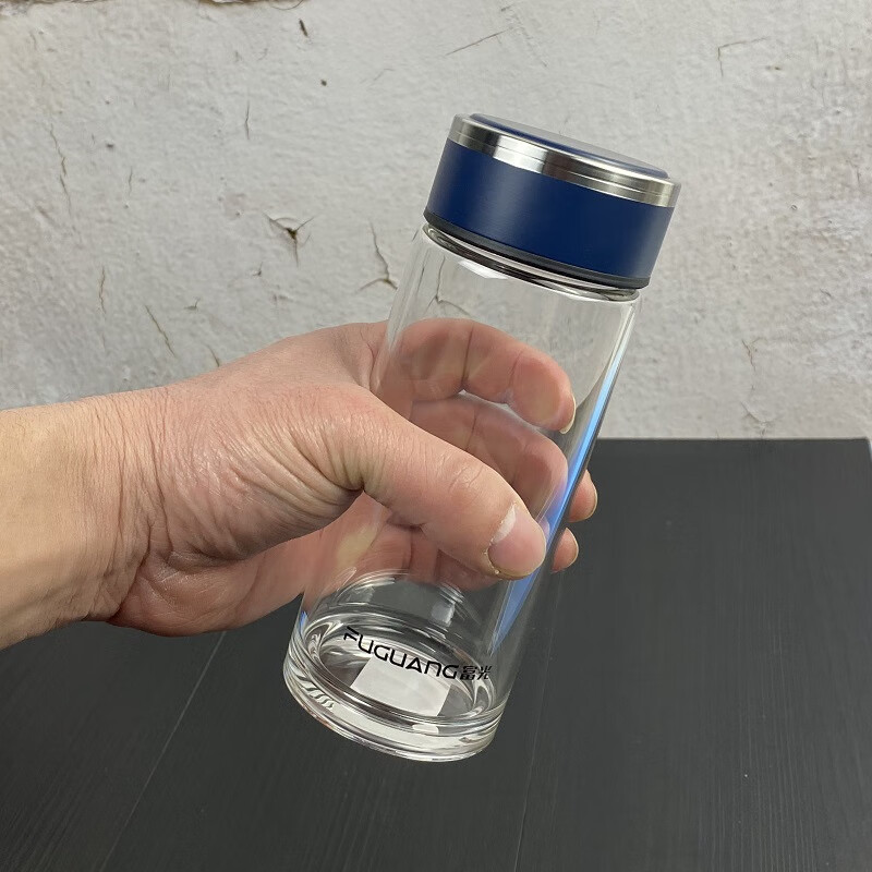 富光玻璃杯单层大容量水杯便携商务礼品杯加厚泡茶杯印字印logo 蓝色