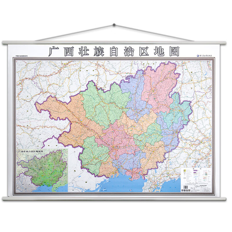 【升级加厚版】广西壮族自治区地图挂图挂绳款 超大1.
