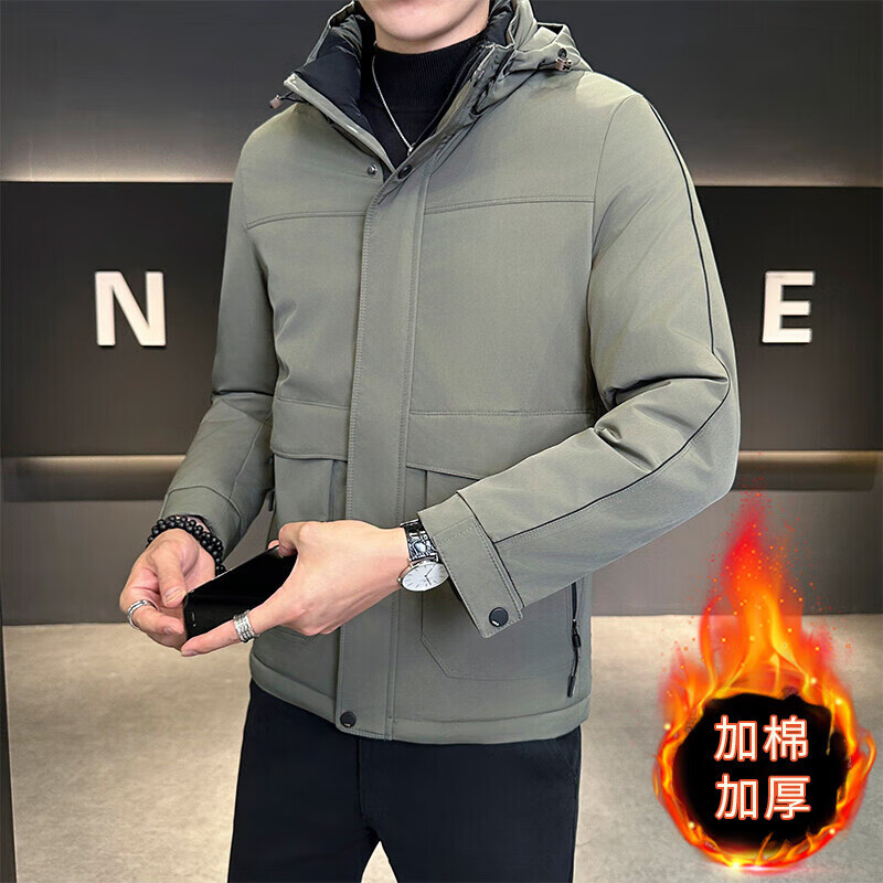 卡柏奇男士中青年户外加厚棉服秋季新款休闲外套宽松休闲运动 卡其 XL