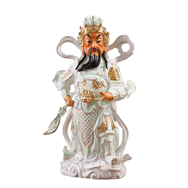 縈娪關(guān)公像擺件招財鎮(zhèn)宅供奉陶瓷武財神關(guān)二爺神像公司飯店鋪開業(yè)禮品 18寸高度46厘米