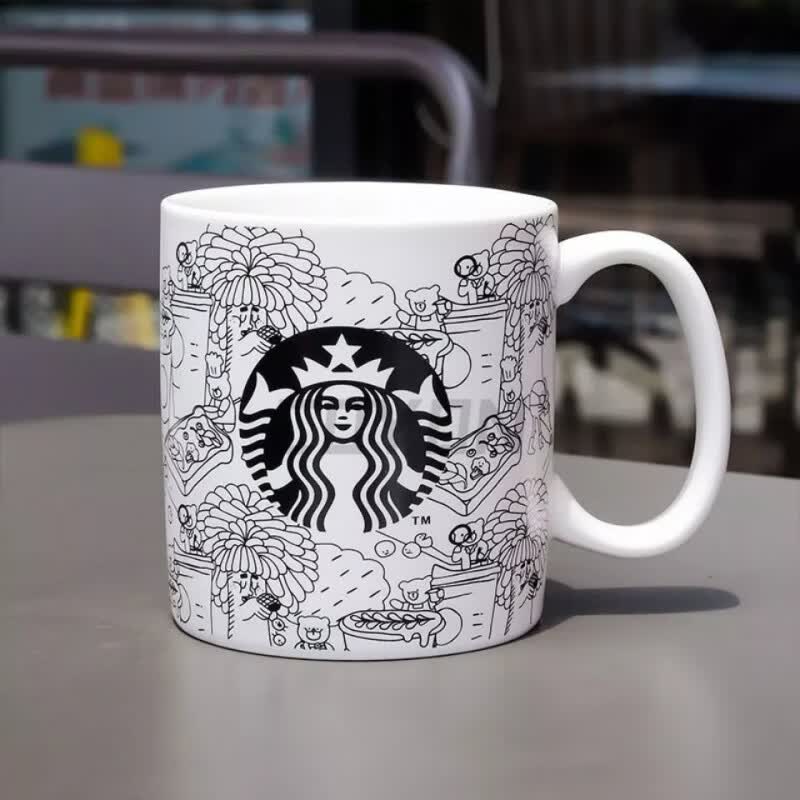 星巴克(starbucks)家风马克杯474m2020新款环保小熊杯子带盖勺桌面杯