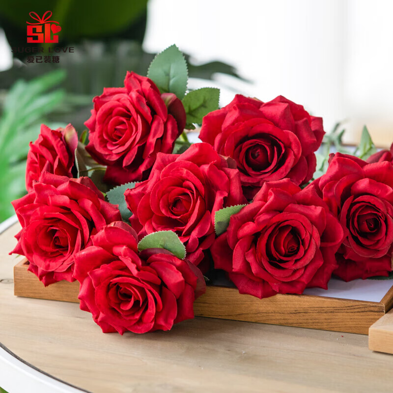 花假花花束塑料花粉玫瑰花瓶插花室内装饰花拍照道具10支 10支红玫瑰