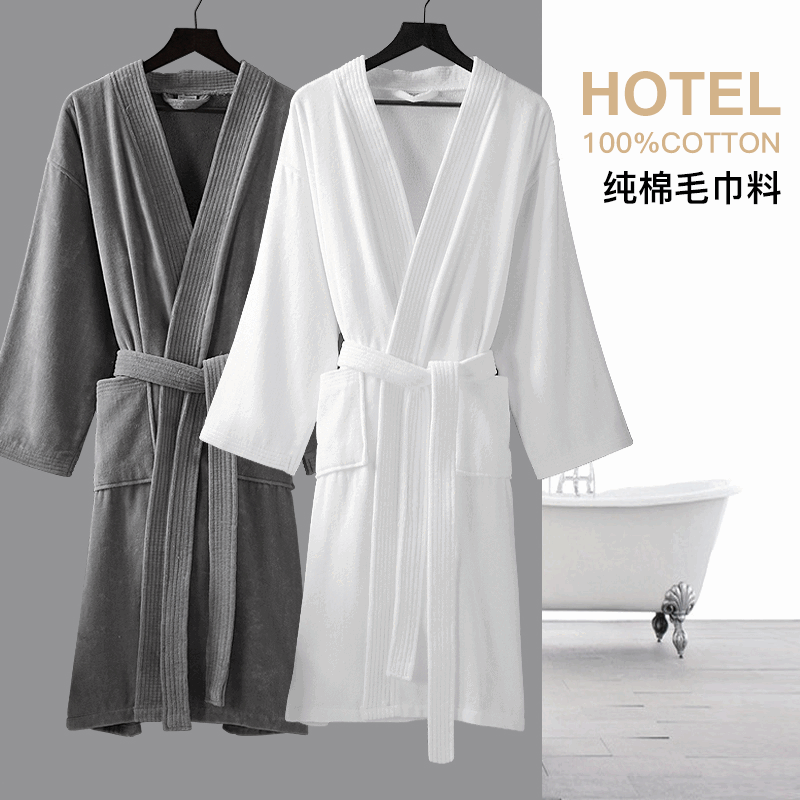 酒店纯棉浴袍男士女夏季吸水速干睡衣男情侣 白色薄款纯棉华夫格浴袍