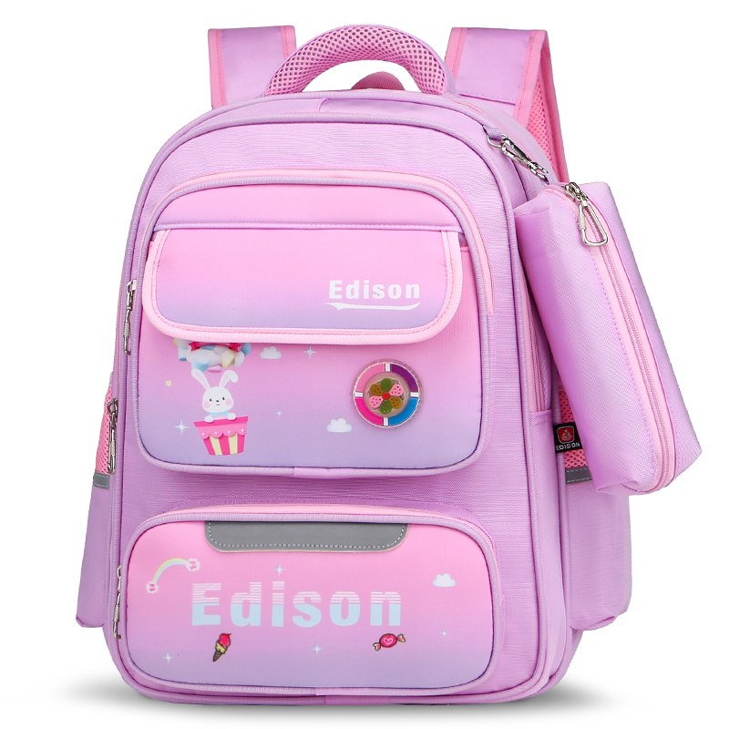 Edison小学生书包女轻便大容量多隔层反光校园卡通儿童背包2237-6小兔子
