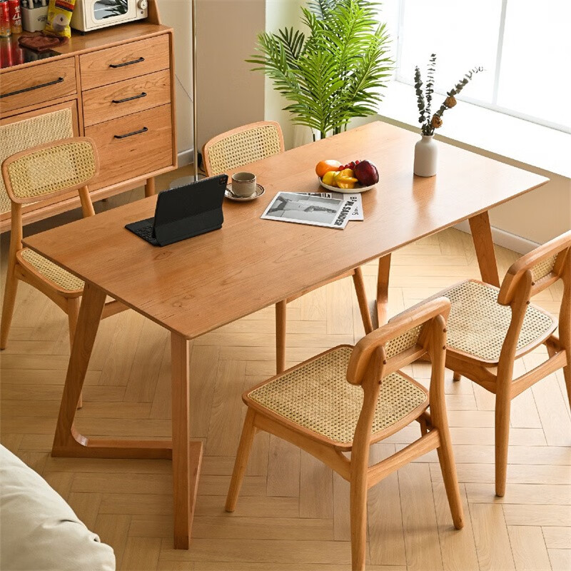 殿下全实木餐书桌一体家用樱桃小户型原木现代简约餐桌椅组合 [樱桃木]1.2米桌:120*70*75CM