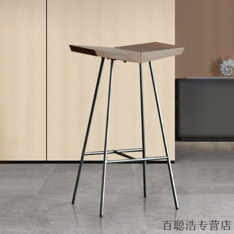 家小优【品牌精选】实木吧台椅家用美式复古实木座板吧椅咖啡厅原木