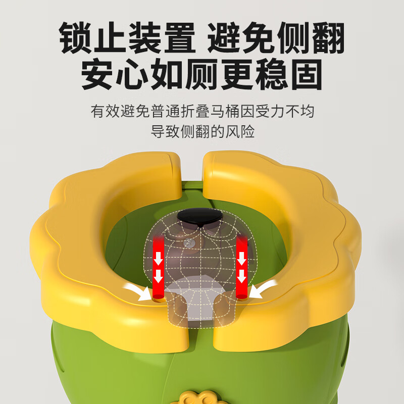 宝润丝(PIERIDES)儿童外出折叠马桶便携式小孩尿壶香蕉狮子男女宝宝旅行坐便器 雨林绿 马桶+1个收纳袋 20个清洁袋