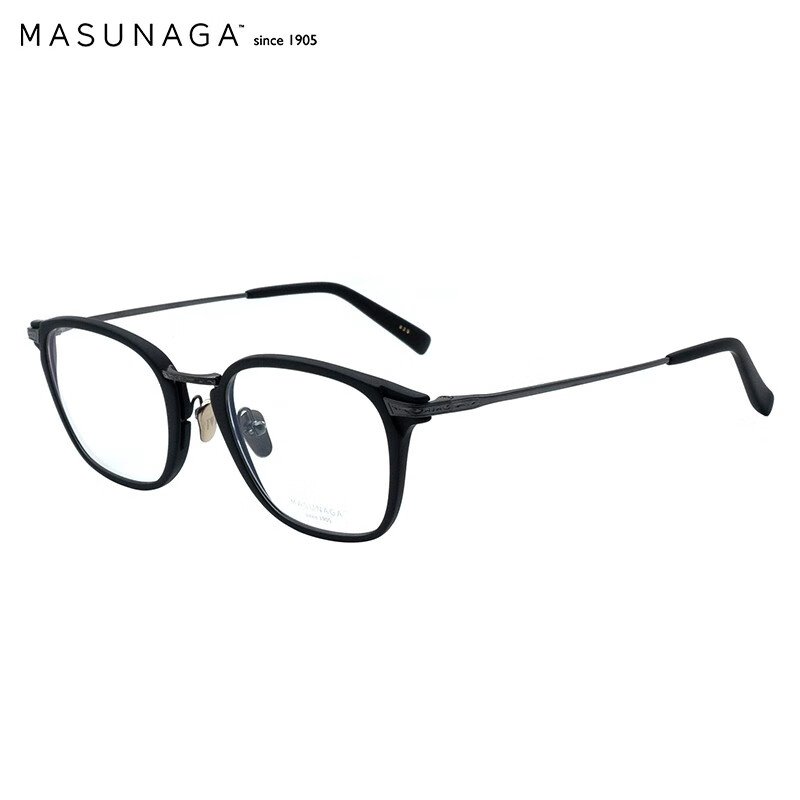 MASUNAGA增永眼镜框 男女复古日本手工制作 方框钛+板材远近视光学眼镜架GMS-817 #39 哑光黑 48mm