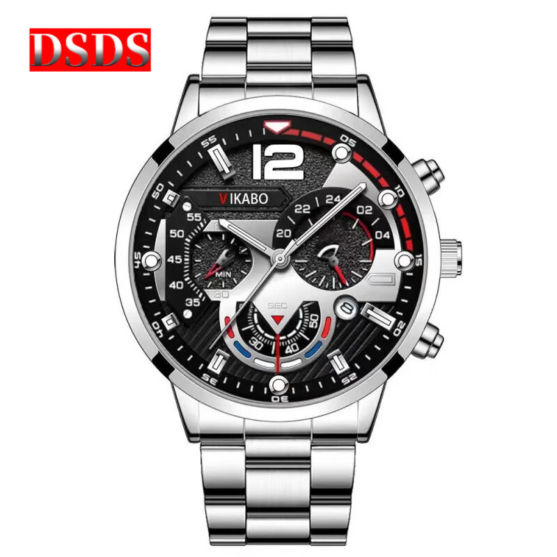 dsds高颜值新款非男士机械表不锈钢带商务腕表夜光日历男表全自动男士 银带黑面银针