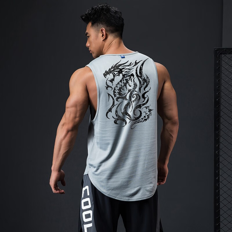 背心男士宽松运动无袖速干衣弹力吸汗透气健美肌肉训练篮球 银灰色 s