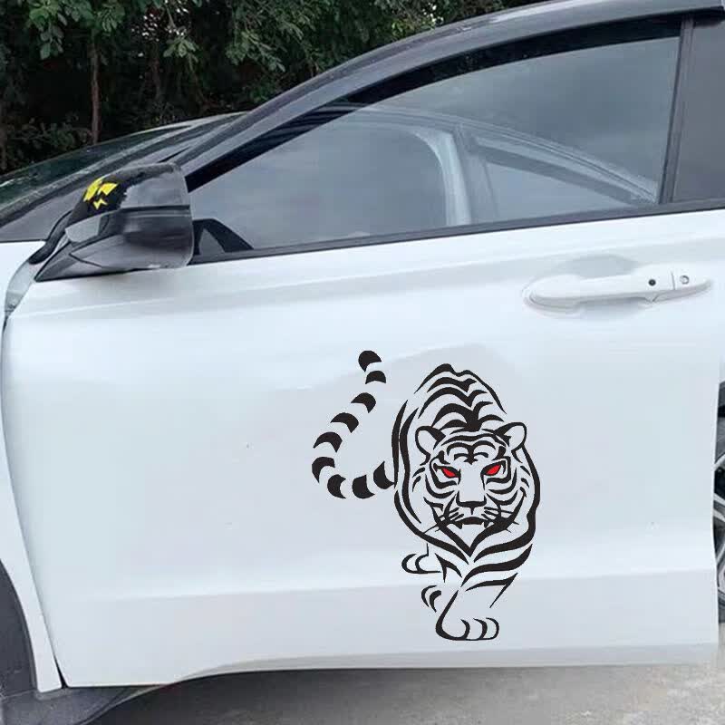 老虎镭射反光电动车车贴年创意汽车摩托车装饰贴纸 镭射虎27厘米高