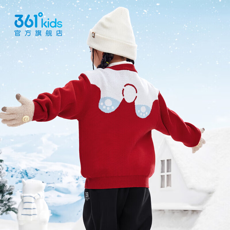 361°童装儿童圆领仿毛衫男女童冬季新款小童时尚保暖童趣毛衣 海港红 101cm