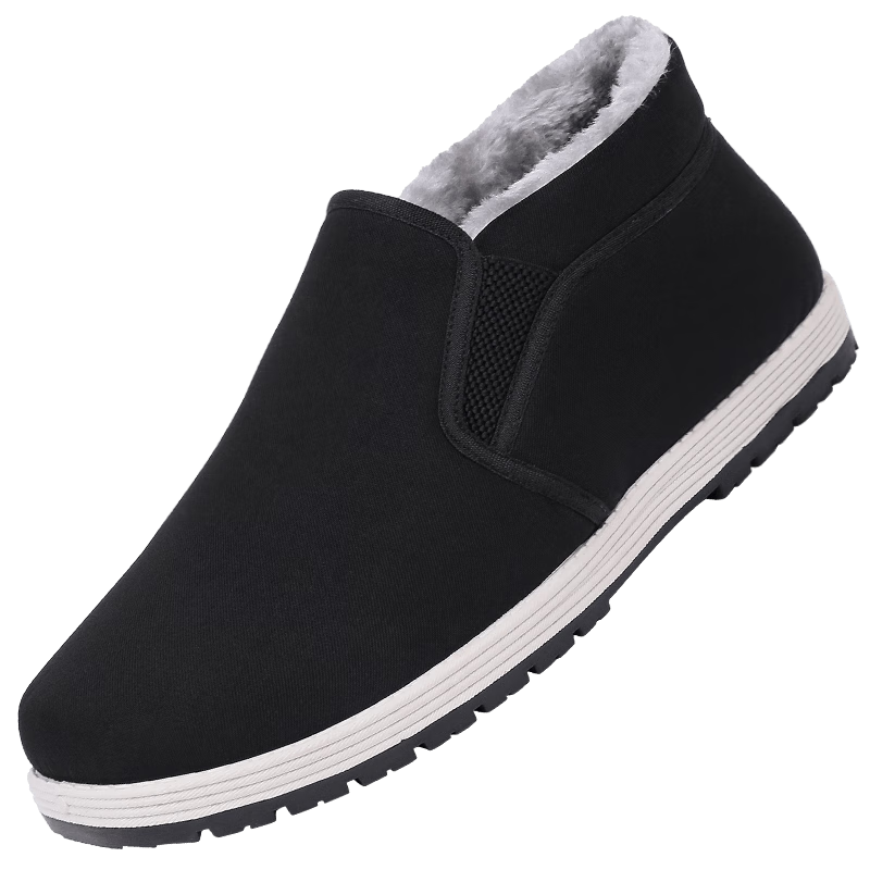 強(qiáng)人加絨保暖男棉鞋條絨款防寒平底休閑男鞋爸爸鞋 經(jīng)典棉布鞋 黑 39