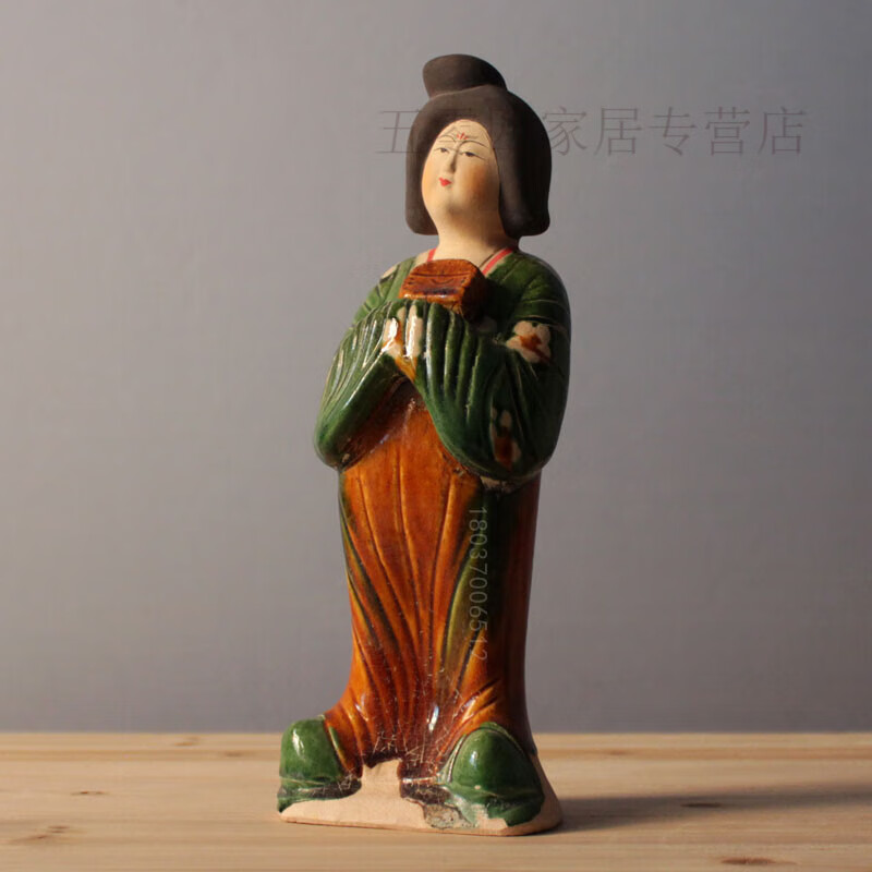 玖纹豹唐三彩艺术品摆件洛阳仕女彩绘陶俑胖妞肥婆三彩艺术古玩收藏唐