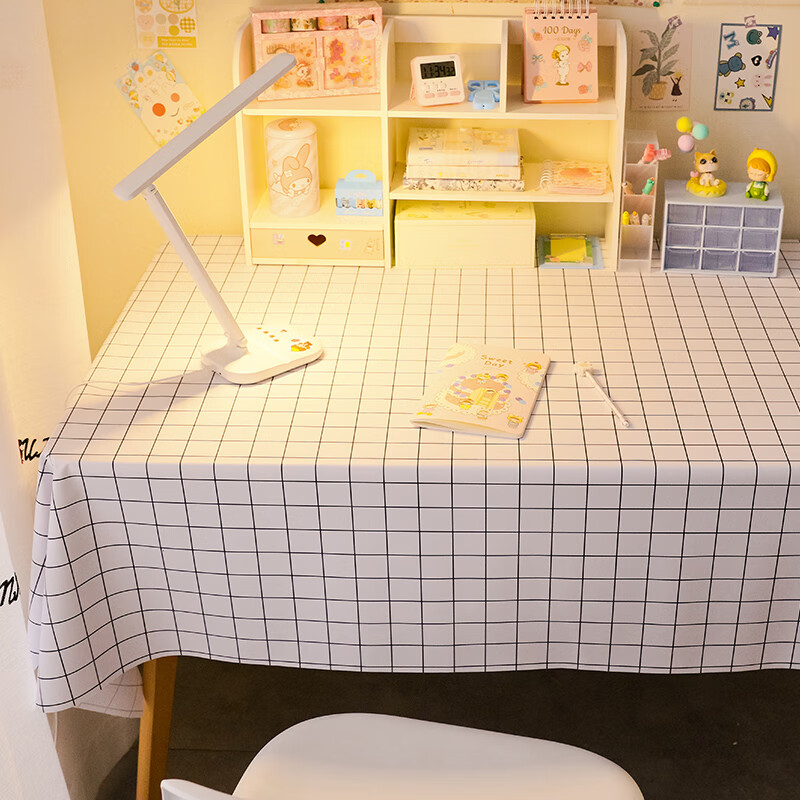 学生书桌茶几桌垫长方形桌布防水防油免洗ins风网红餐桌布 白格格子