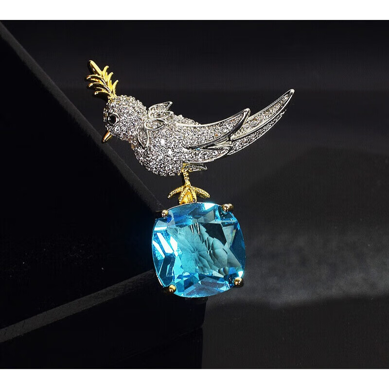 男肖战石上鸟女领口防走光个性士衣服西装胸花配饰 石上鸟胸针蓝色