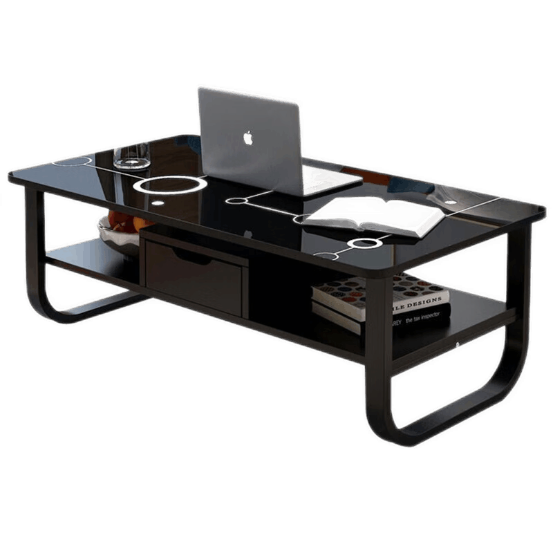 客厅茶几简约茶几桌家用现代小户型玻璃桌子双层长条茶桌轻奢实木岩板组合小桌子 白纹理80*45*41