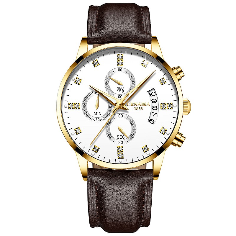 卡奈亚(crnaira)品牌手表多功能时尚蝴蝶表扣秒表计时运动三眼手表