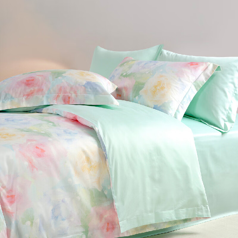 VTX家纺床上四件套全棉印花四件套床品套件贡缎亲肤柔软床单枕套套件 1.2米三件套 床盖款 （被套152*210cm）