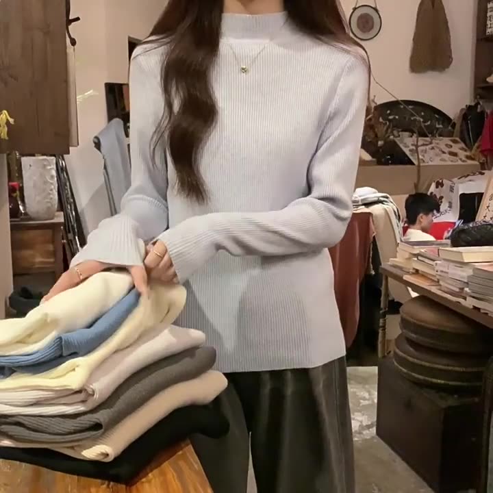 有只绵纯色半高领长袖毛衣女内搭打底衫春秋冬韩版百搭修身针织衫女上衣 半高领白色 均码【适合80-140斤】