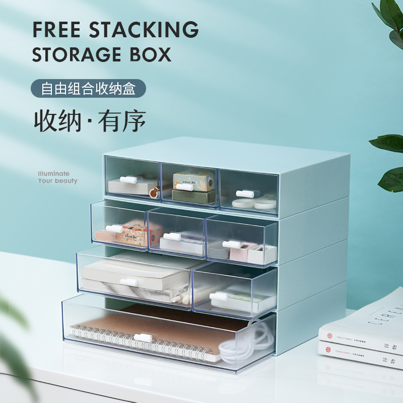 JEKO&JEKO桌面收纳盒化妆品办公用品文具收纳盒首饰盒置物架 冰川蓝三格1只怎么看?