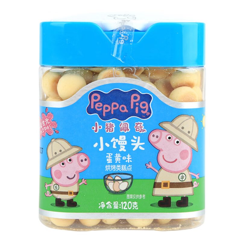 小猪佩奇（Peppa Pig）儿童零食 蛋黄味 小馒头 休闲食品零食 手指磨牙饼干 120g/罐