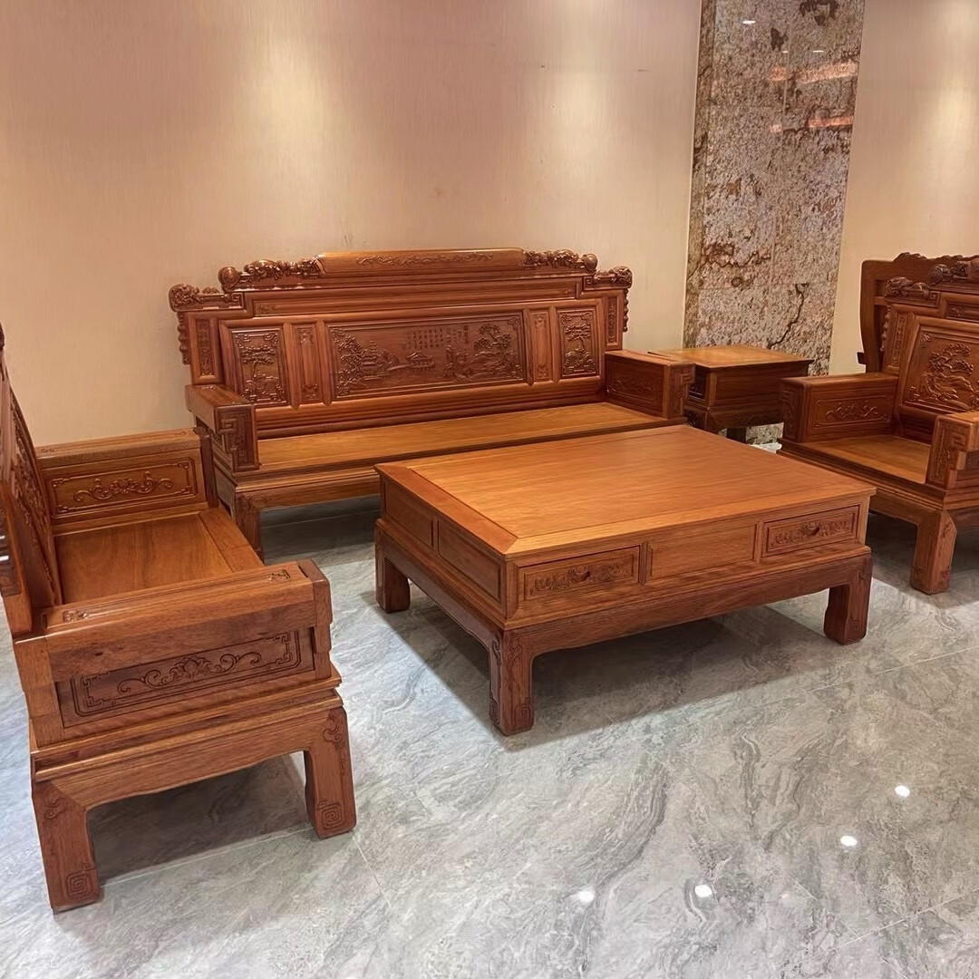 兰亭序沙发非洲金花梨菠萝格中式古典榫卯结构实木家具工厂直销 123五