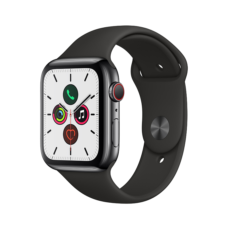 Apple Watch Series 5智能手表（GPS+蜂窝网络款 44毫米深空黑色不锈钢表壳 黑色运动型表带 MWWK2CH/A)
