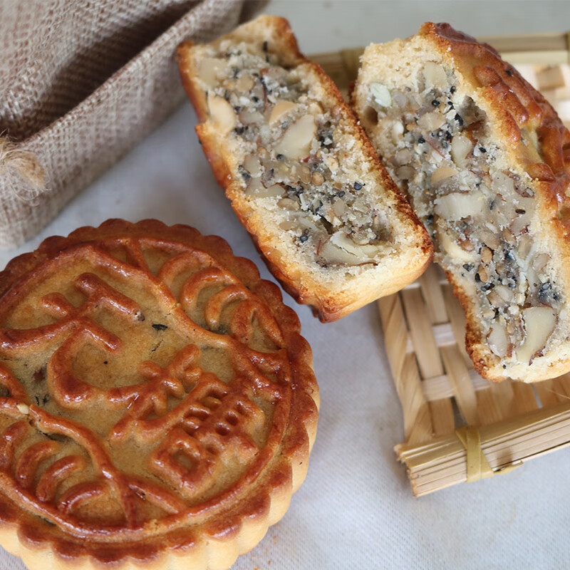 陈玉成山东台五仁黑芝麻手工现做花生油月饼老式京传统800克京式 8个