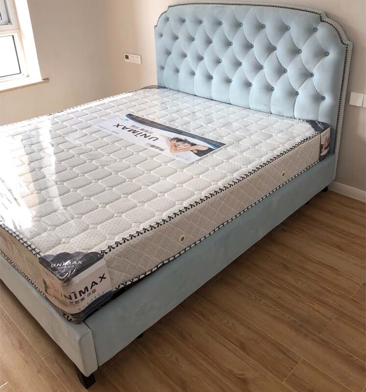 2米床 北欧主卧双人大床 绒布蓝色 尺寸可定制 1350mm*1900mm 组装式