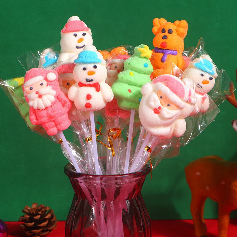 虎钢馋圣诞节棉花糖圣诞老人软糖创意长杆圣诞棒棒糖果平安夜节日小