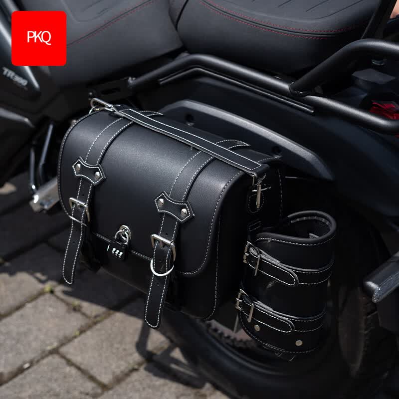 适用豪爵tr300都市版快拆边包改装折叠靠背防水防盗配件 黑色皮包一对