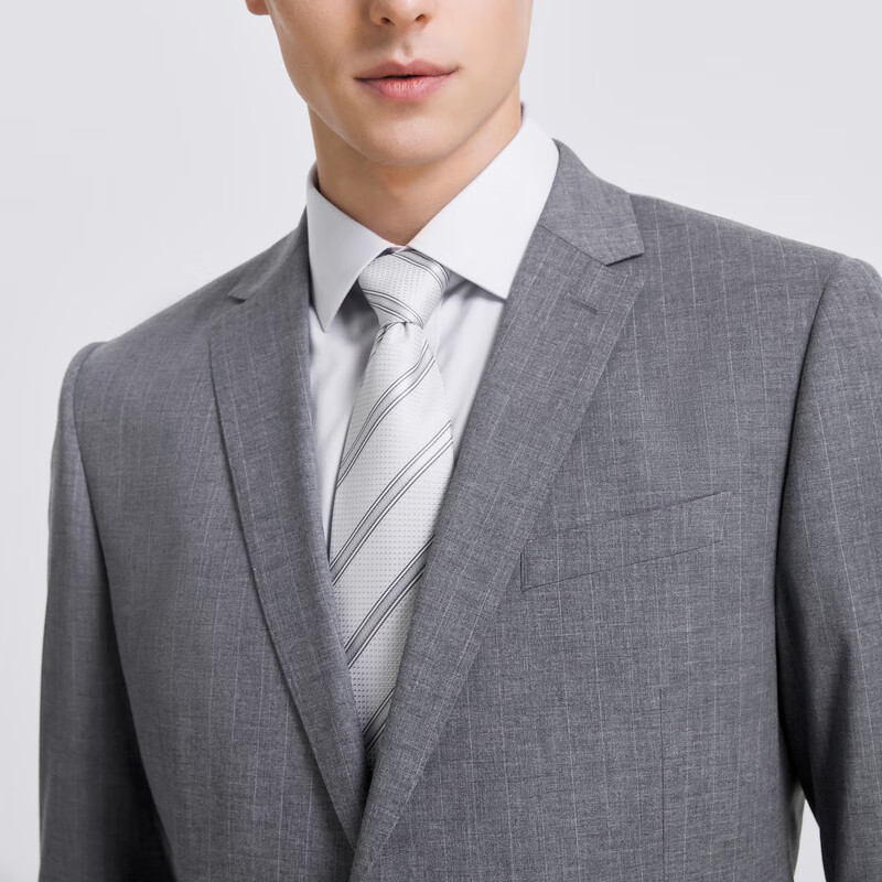雅戈尔【绵羊毛】西服男西装男春夏套西经典商务细条纹婚礼职场 灰色 2XL 185/108A