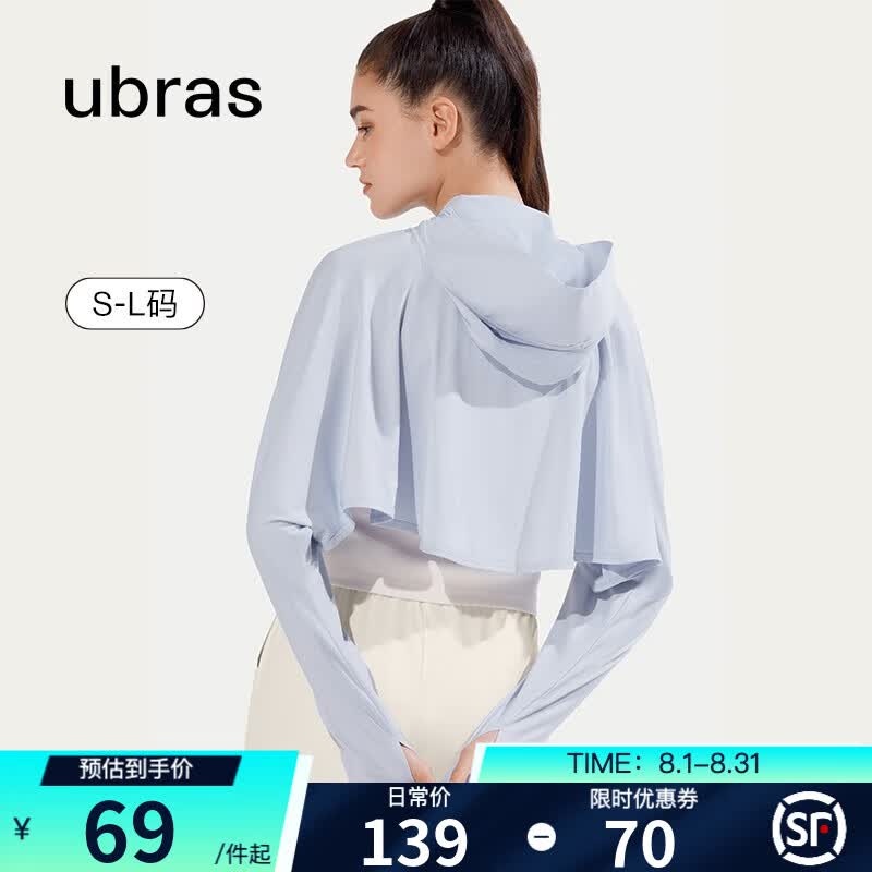 ubras23年新品羽柔凉感披肩连帽防晒衣女服外套女冰丝透气短款防晒服 【防晒披肩-无面罩】粉末蓝色 L属于什么档次？