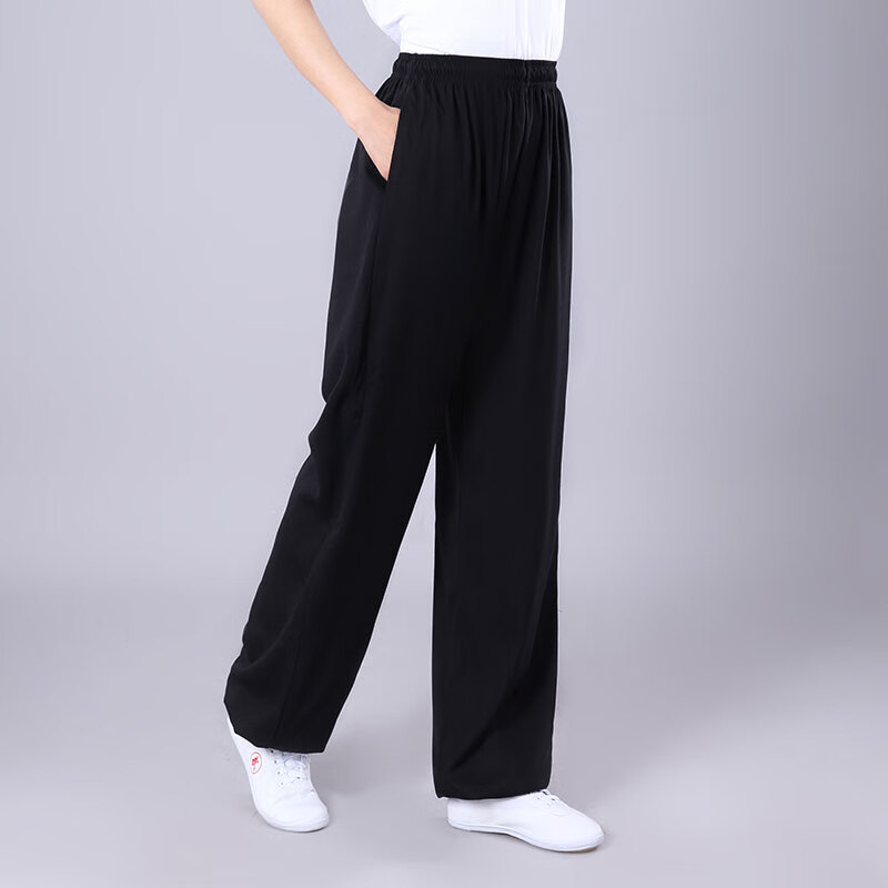 太極褲麻男女春秋夏季棉麻高端練功燈籠褲功夫武術(shù)側(cè)兜太極服 黑色側(cè)兜款 XL