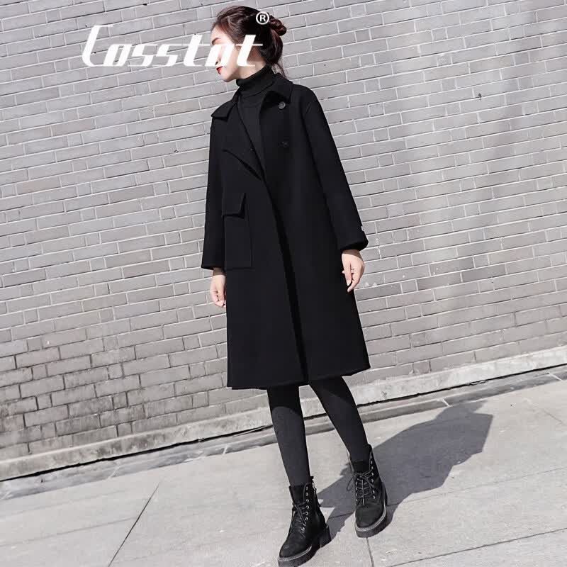 卡思彤（Cosstot）黑色毛呢外套女中长款秋冬新款韩版显瘦赫本风小个子呢子大衣女 黑色 M高性价比高么？