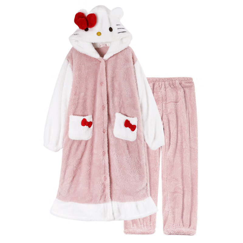 山头林村hello kitty睡衣hello女秋冬季珊瑚绒加绒加厚可外穿凯蒂猫