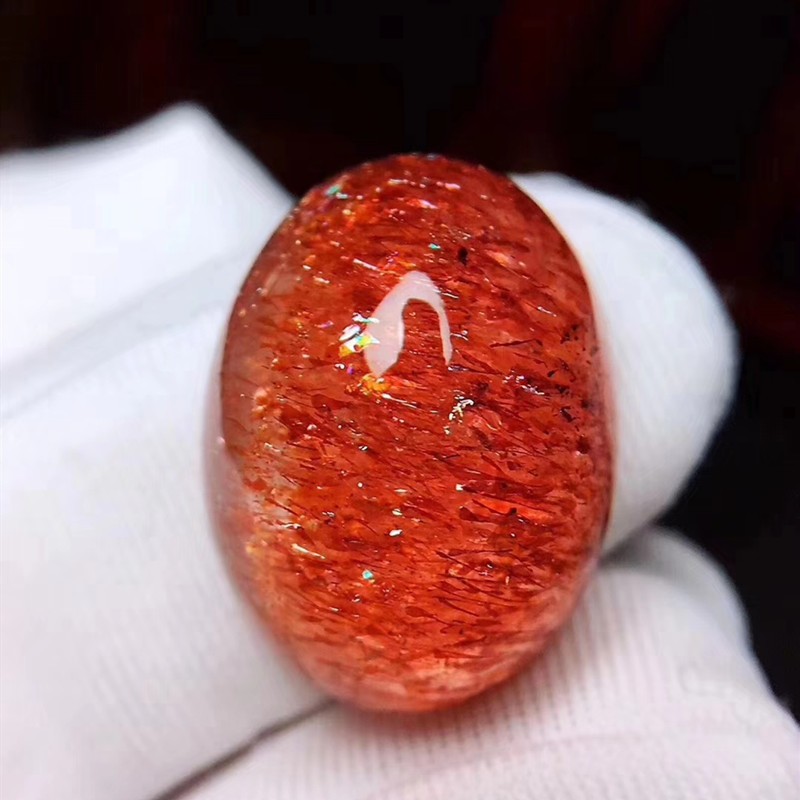 君政原矿金草莓晶戒面吊坠料 原石无优化晶体干净颜色红闪 红色