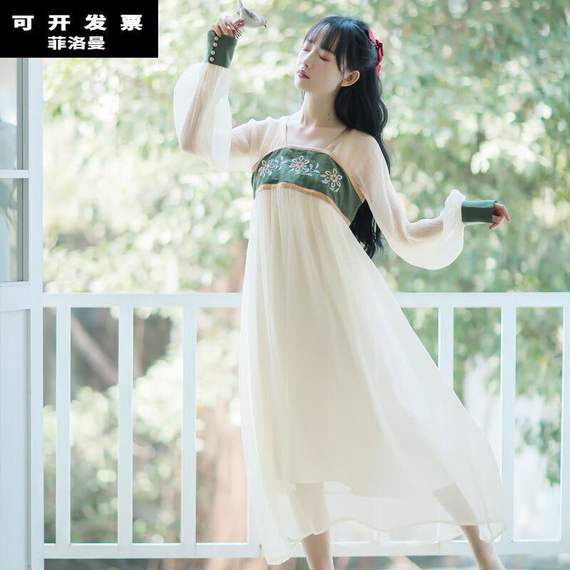 夏季汉服女成人小个子中国风古装文艺气质日常2021年刺绣雪纺连衣裙