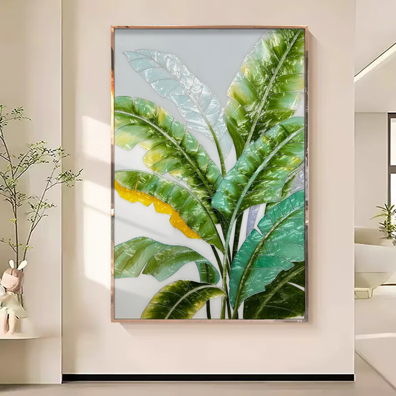 画高级感正对门寓意玄关装饰画高端大气餐厅挂画 《大业兴旺》芭蕉叶