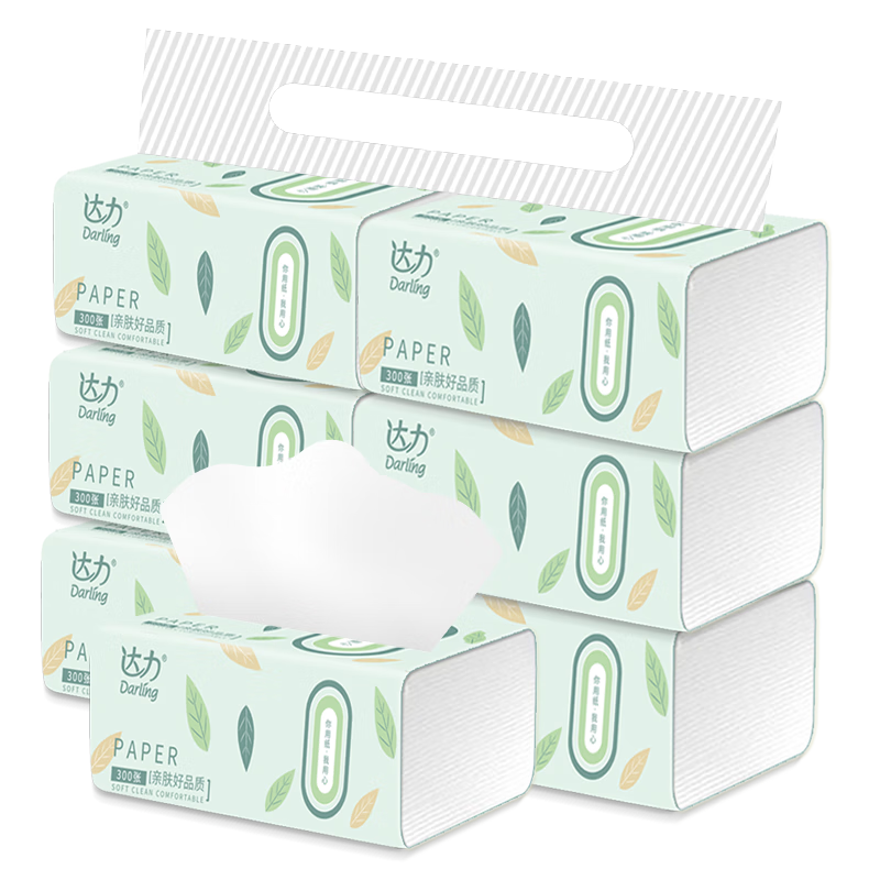 达力原木抽纸纸巾无添加婴儿用纸母婴面巾纸 300张*6包